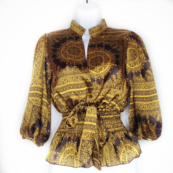 Forever 21 Tops - Brown/Gold Mock Neck Blouse SzS NWOT